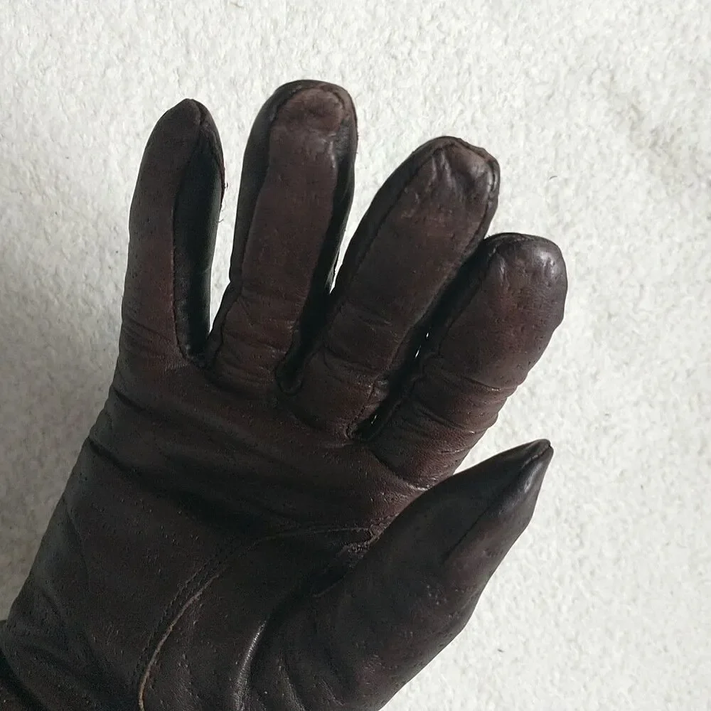 Genuine Leather Gloves Womens M/S*Brown Lined Quiet Luxury